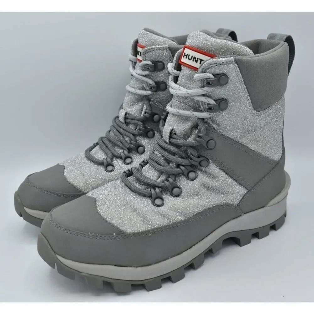 Hunter‎ Womens Size 11 Insulated Glitter Silver Grey Winter Commando Boots Shoes